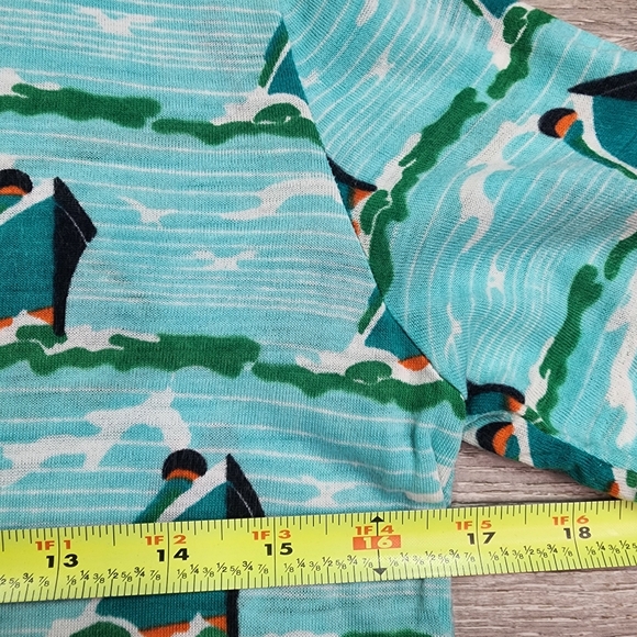 70s 80s VINTAGE Made in Korea Cruise Ship Boat Water Pattern T Shirt Top Large - Picture 11 of 12